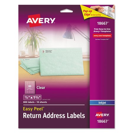 AVERY Matte Clear Easy Peel Mailing Labels w/Sure Feed Technology, Inkjet Printers, 0.5x1.75, Clear, 800PK 18667